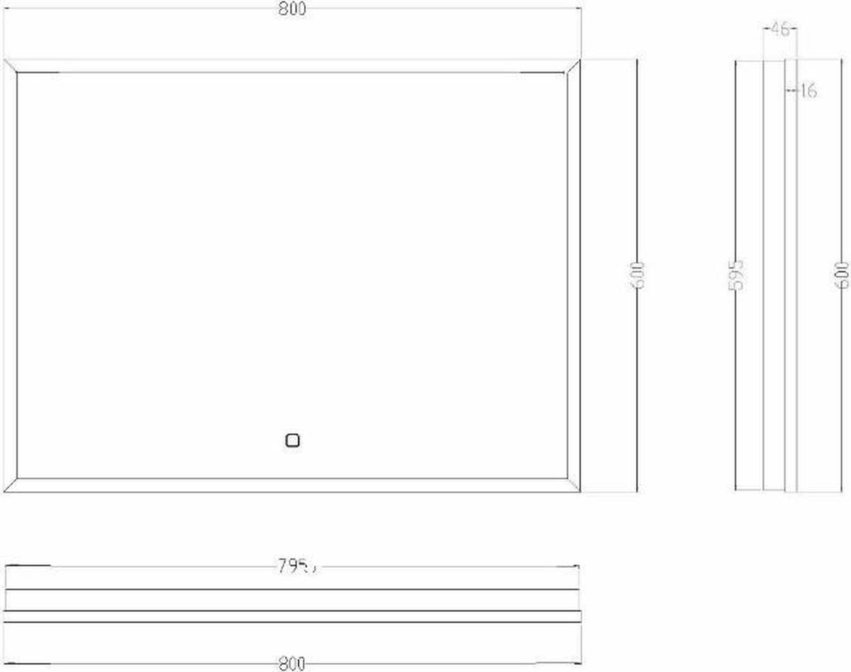 Wiesbaden Maro spiegel met LED verlichting en anticondens 80 x 60 cm, mat - Zwart