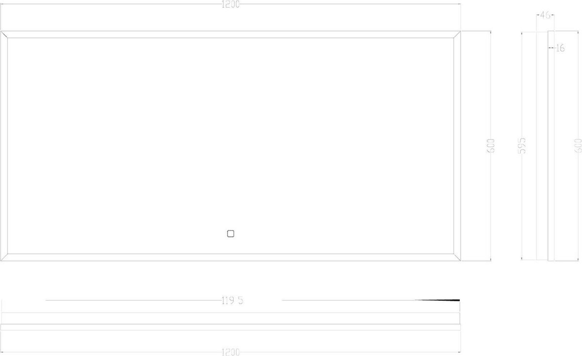 Wiesbaden Maro spiegel met LED verlichting en anticondens 120 x 60 cm, mat - Zwart