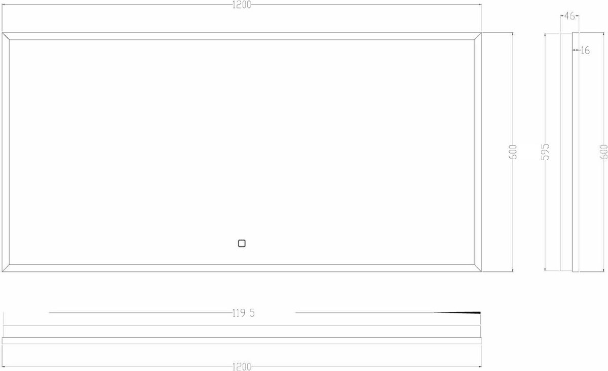 Wiesbaden Maro spiegel met LED verlichting en anticondens 120 x 60 cm, mat - Zwart