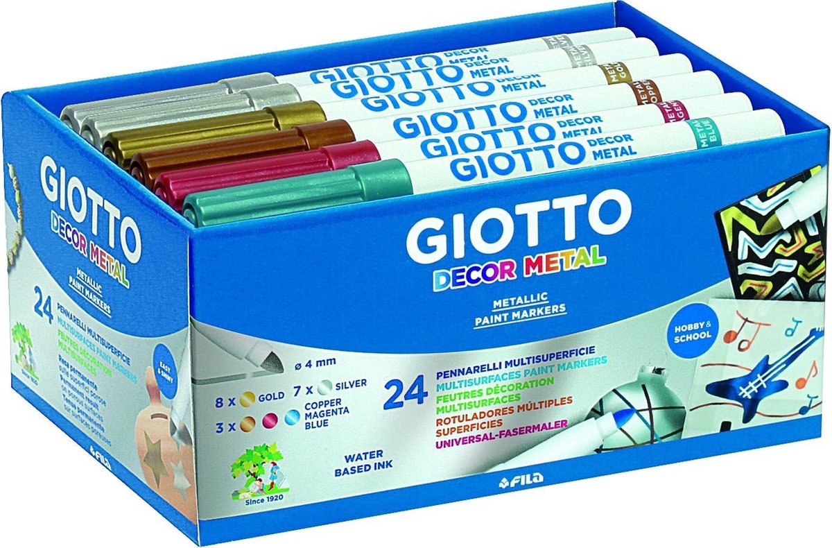 Giotto Decor Metal Viltstiften, Schoolpack Met 24 Stuks In Geassorteerde Kleuren