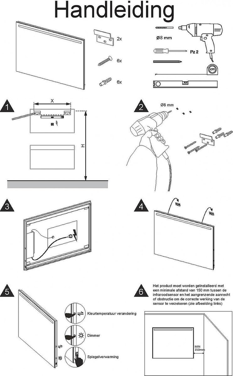 Wiesbaden Ambi One spiegel 160x60 cm met dimbare LED-verlichting en spiegelverwarming