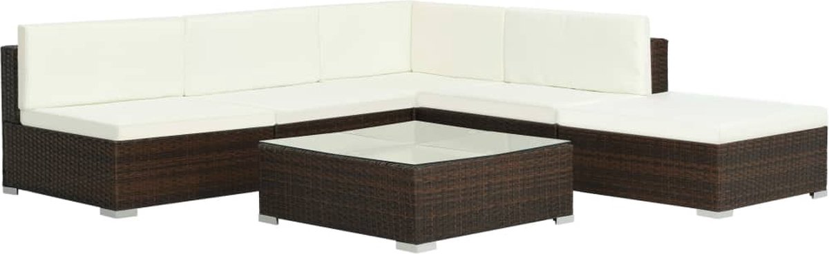 Vidaxl 6-delige Loungeset Met Kussens Poly Rattan - Bruin
