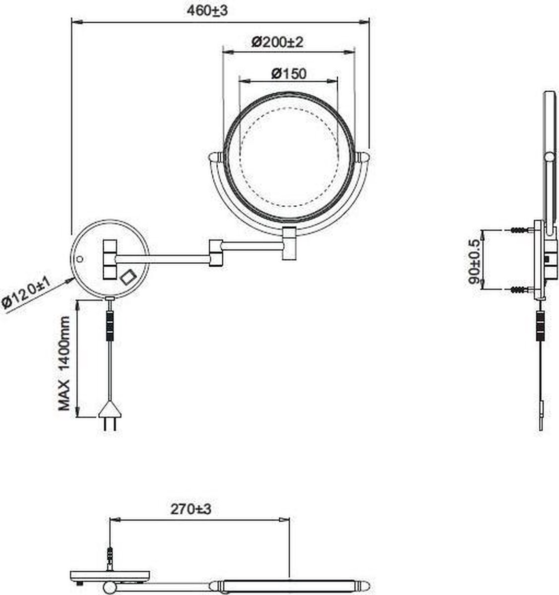 Wiesbaden Home scheerspiegel ø 20 cm met LED-verlichting, chroom