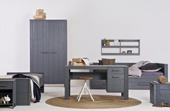 Woood Dennis Bed 90 x 200 cm - Donker - Grijs