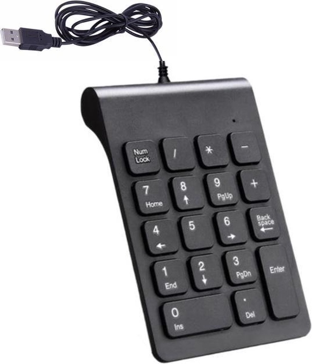 DrPhone MBNT Mini USB 2.0 Bedraad Numeriek Toetsenbord - 18 Toetsen - Digitaal Toetsenbord voor Laptop Windows Android Notebook Tabletten PC etc - - Zwart