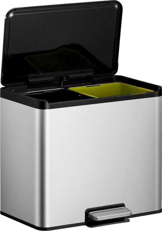 Eko Essential Recycler Pedaalemmer Afvalscheider - 2 X 15l - Mat Rvs - Zwart