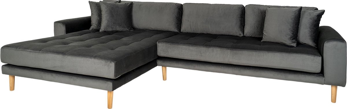 House Nordic Lounge bank links in donker fluweel met vier kussens "Lido" - L172-92xB290xH76 CM - Grijs