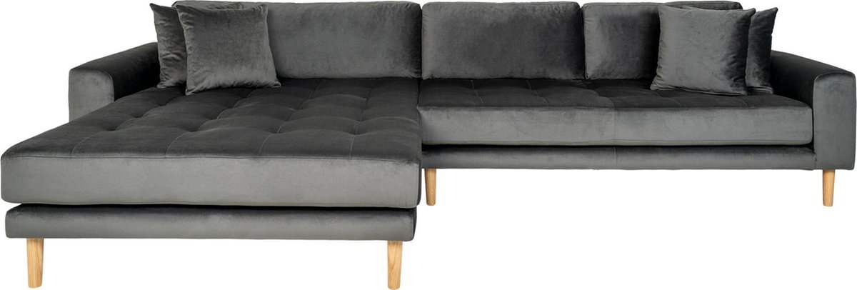 House Nordic Lounge bank links in donker fluweel met vier kussens "Lido" - L172-92xB290xH76 CM - Grijs