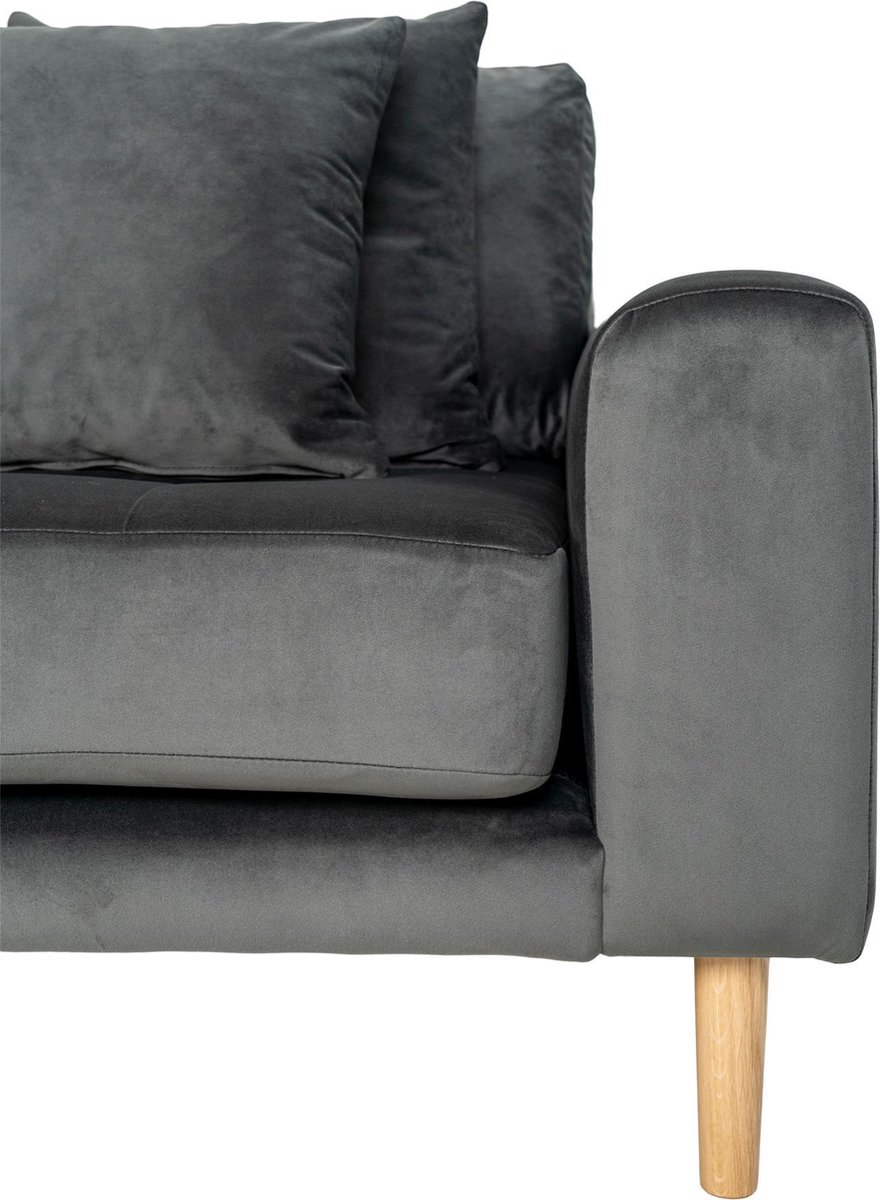 House Nordic Lounge bank links in donker fluweel met vier kussens "Lido" - L172-92xB290xH76 CM - Grijs