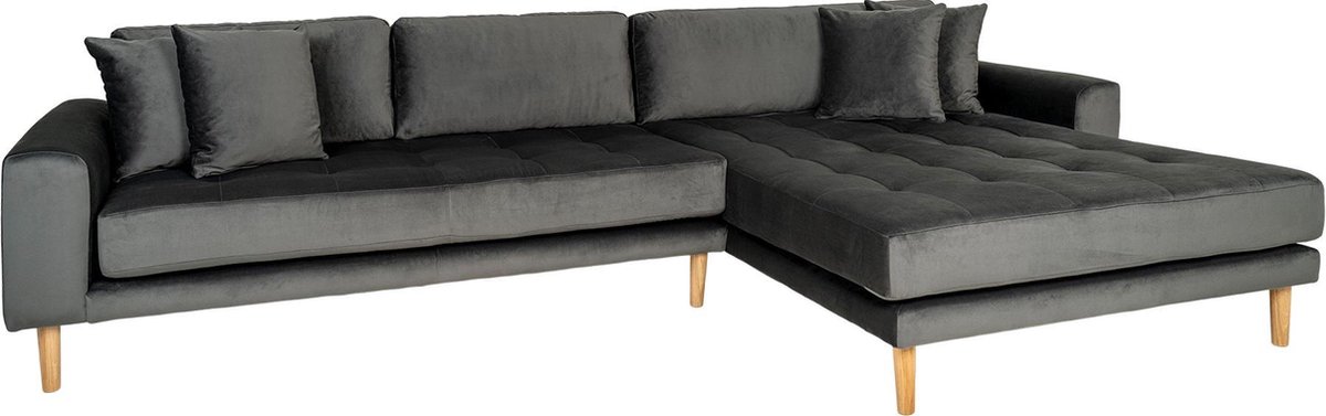 House Nordic Lounge bank rechts gericht in donker fluweel met vier kussens "Lido" - L170-92xB290xH76 CM - Grijs