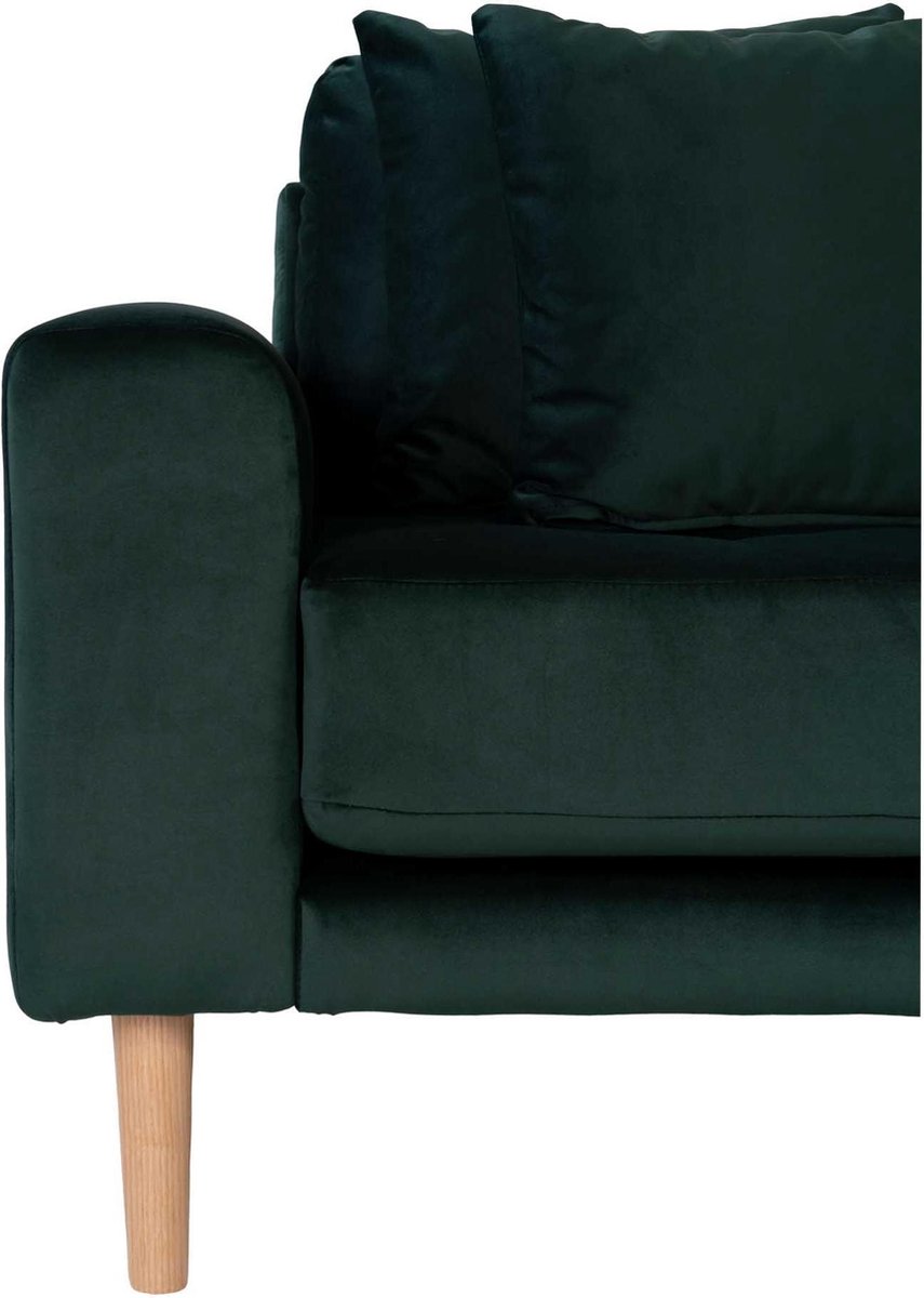 House Nordic Lounge bank rechts gericht in donker fluweel met vier kussens "Lido" - L170-92xB290xH76 CM - Groen