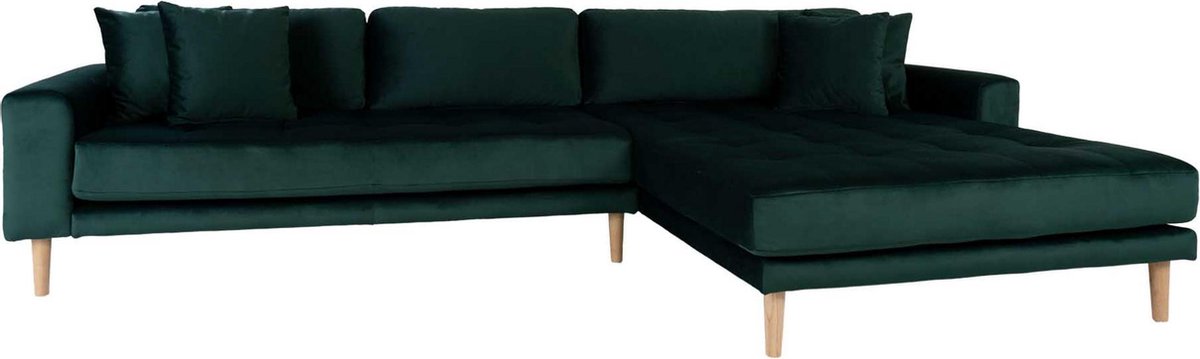 House Nordic Lounge bank rechts gericht in donker fluweel met vier kussens "Lido" - L170-92xB290xH76 CM - Groen