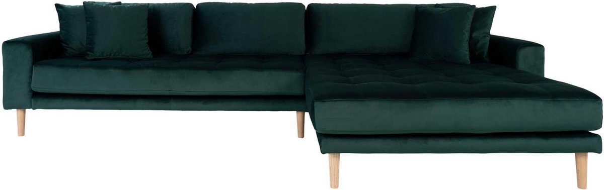 House Nordic Lounge bank rechts gericht in donker fluweel met vier kussens "Lido" - L170-92xB290xH76 CM - Groen