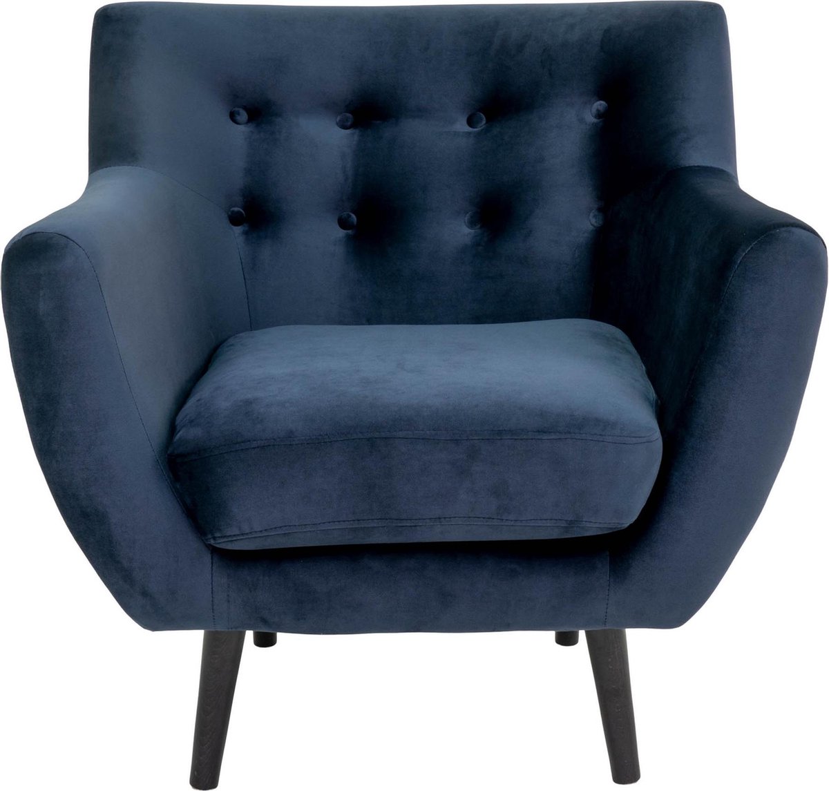 House Nordic Scandinavische fauteuil in donker fluweel met zwarte poten "Monte" - L76xB81xH79 CM - Blauw