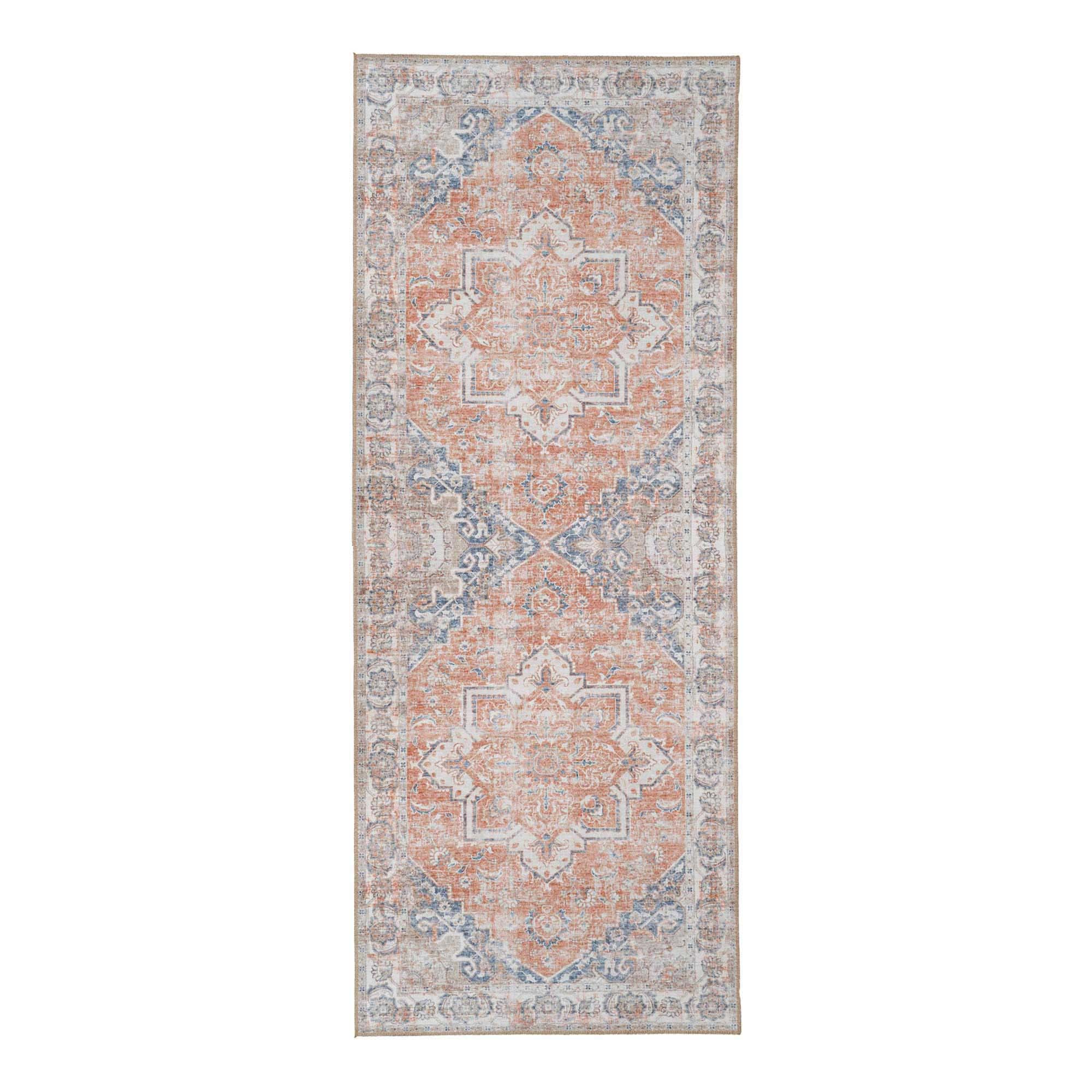 House Nordic Moderne/oranje ''Havana'' vloerkleed hal - L80xB200xH1 cm - Blauw