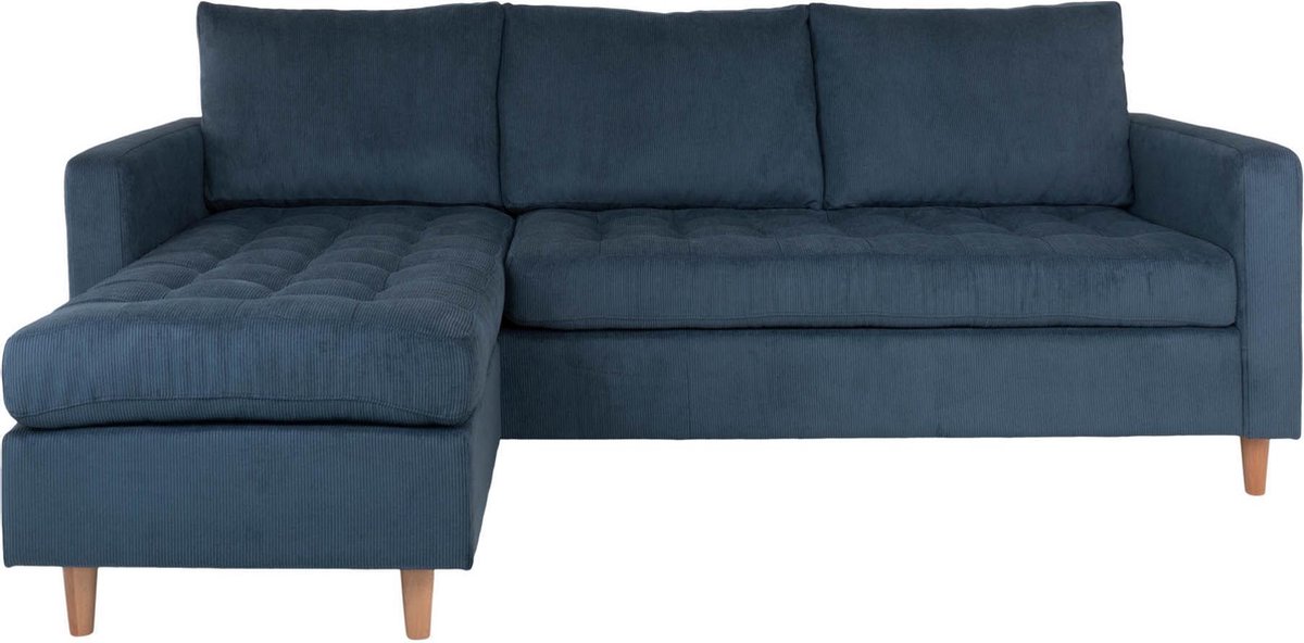 House Nordic Moderne lounge bank in donker ribfluweel met natuurlijke poten "Firenze" - L151-83xB219xH80 CM - Blauw