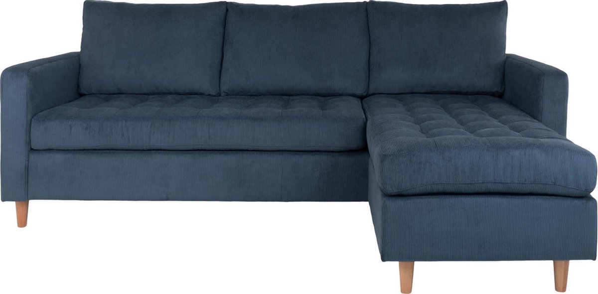 House Nordic Moderne lounge bank in donker ribfluweel met natuurlijke poten "Firenze" - L151-83xB219xH80 CM - Blauw