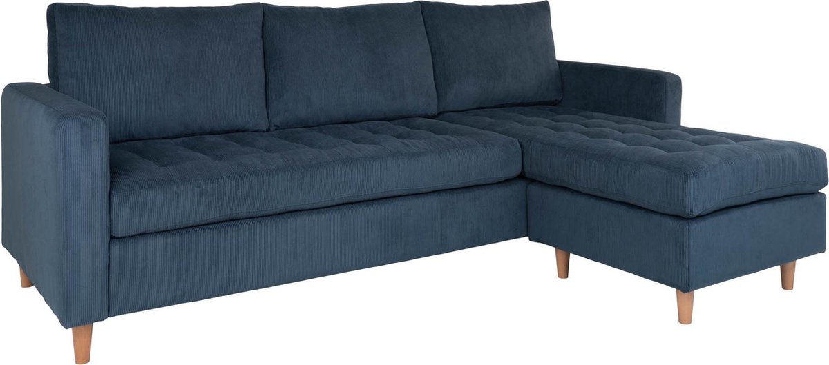 House Nordic Moderne lounge bank in donker ribfluweel met natuurlijke poten "Firenze" - L151-83xB219xH80 CM - Blauw