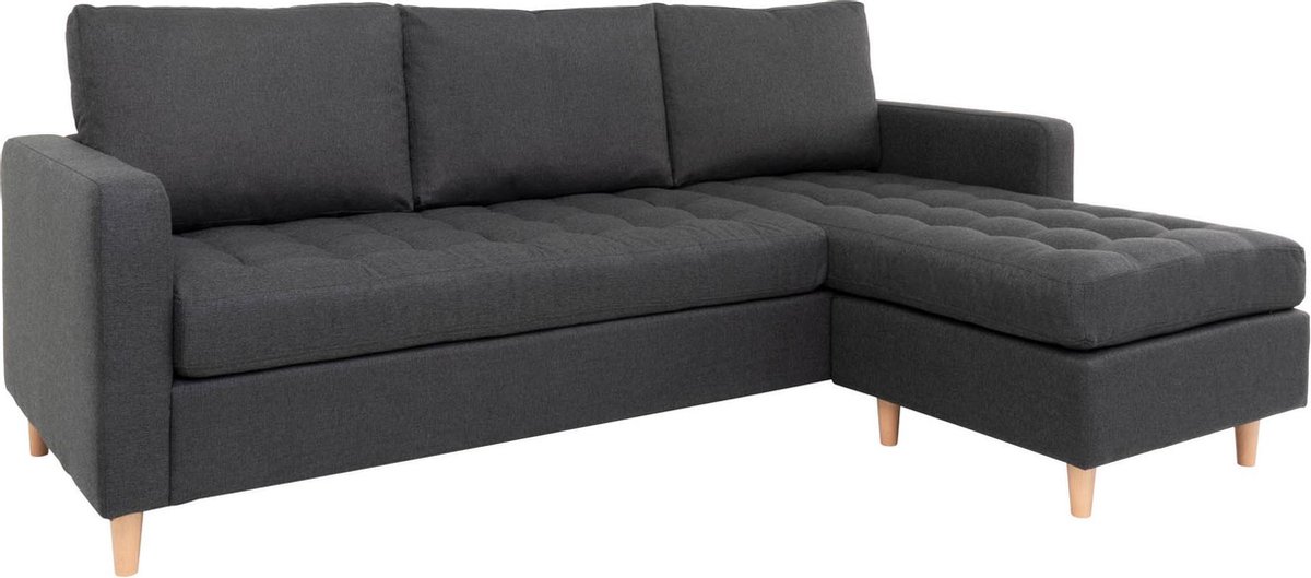 House Nordic Moderne lounge bank in donker met natuurlijke poten "Firenze" - L151-83xB219xH80 CM - Grijs