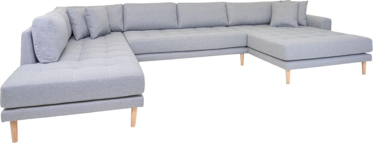 House Nordic Moderne U-bank met open einde rechts gericht in licht met vier kussens "Lido" - L220xB370xH78 CM - Grijs