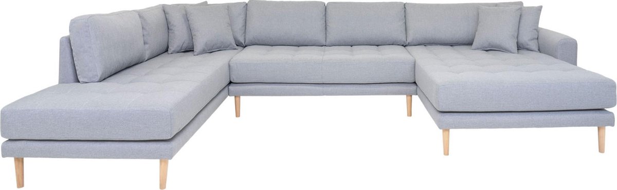 House Nordic Moderne U-bank met open einde rechts gericht in licht met vier kussens "Lido" - L220xB370xH78 CM - Grijs