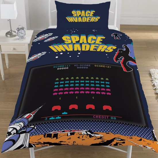 Dreamtex Space Invaders Coin Op - Dekbedovertrek - Eenpersoons - 135 X 200 Cm - Multi