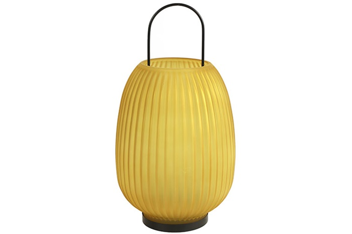 Countryfield Moderne gele ''Davin '' windlicht rond L - L17,5xB17,5xH34,5 cm - Geel