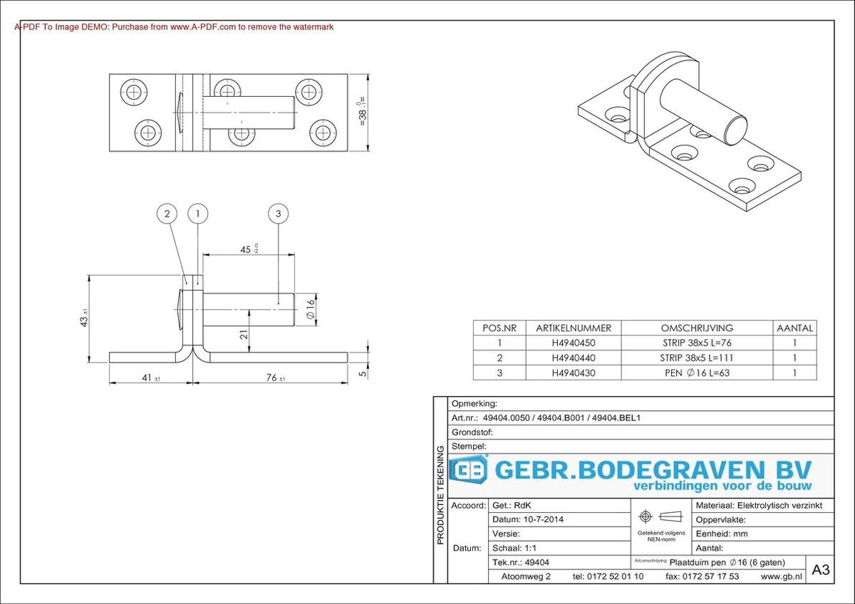 PLAATDUIM PEN 16X45 MM