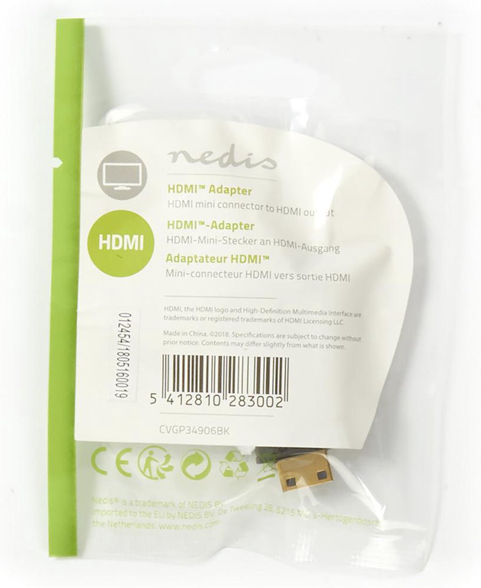 Nedis HDMI naar Mini HDMI adapter F/M - Zwart