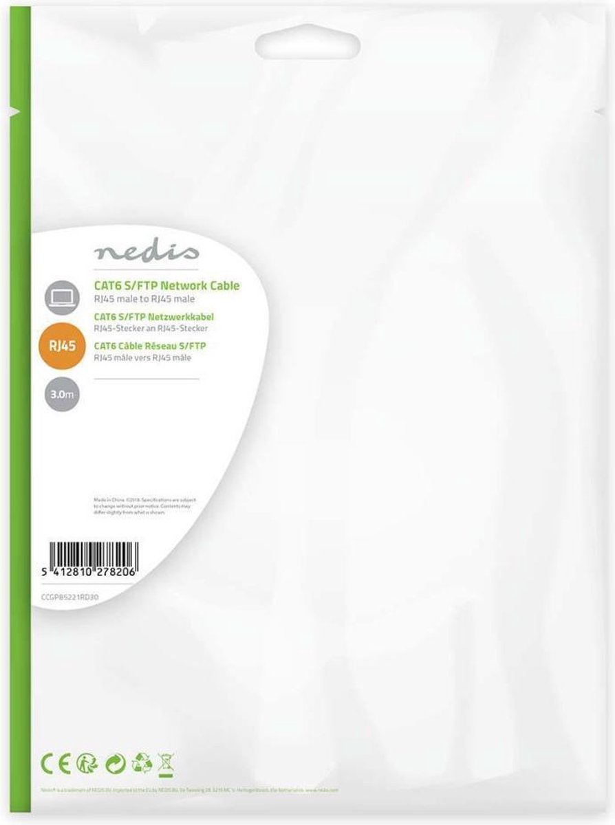 CAT6 S/FTP kabel 3m rood