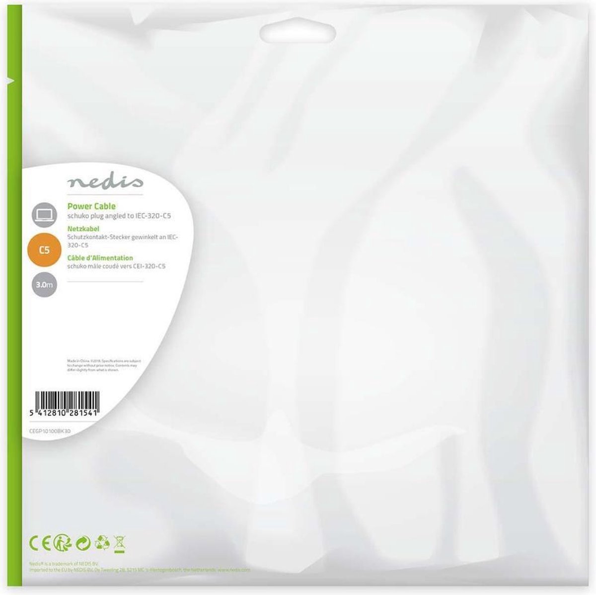 Nedis 3-pins stroomkabel C5 3m