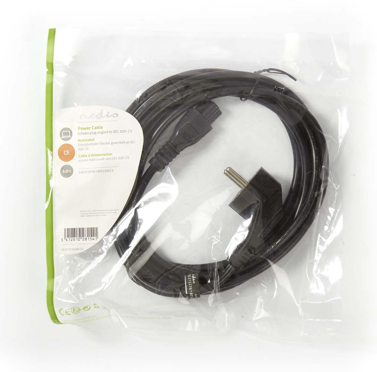 Nedis 3-pins stroomkabel C5 3m
