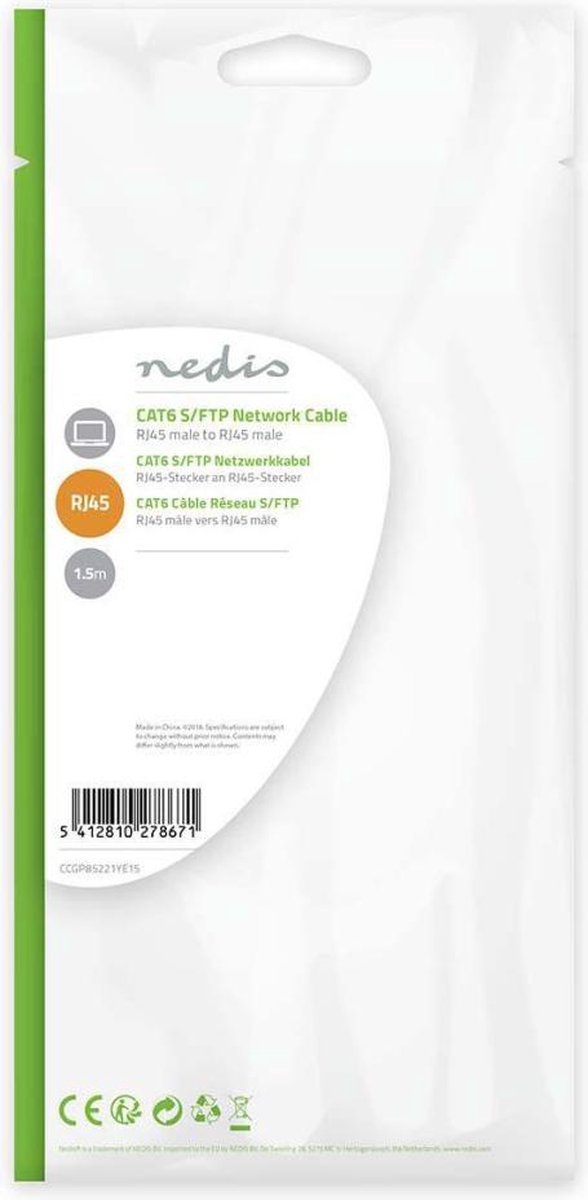 CAT6 S/FTP kabel 1,5m geel