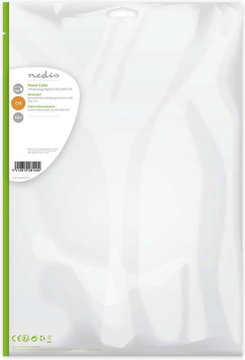 Nedis stroomkabel C13 haaks 5m wit