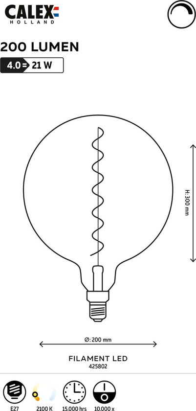 Calex LED E27 4W Megaglobe 34 cm Flex Filament Lichtbron - Goud