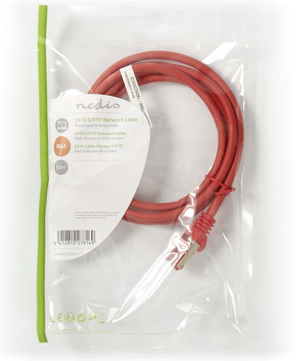 CAT6 S/FTP kabel 15m rood