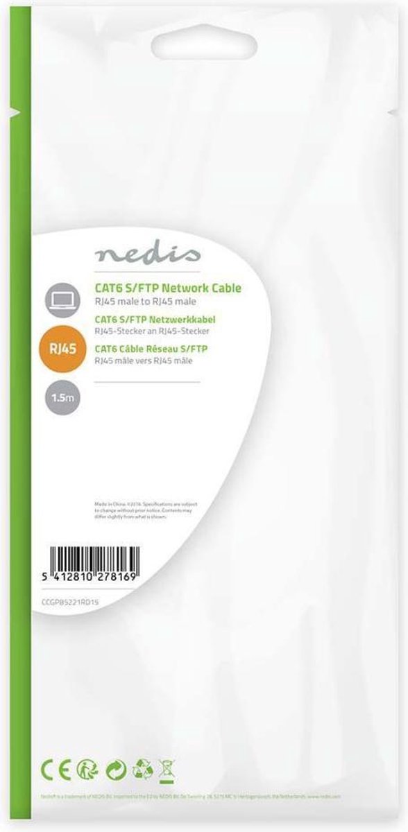 CAT6 S/FTP kabel 15m rood