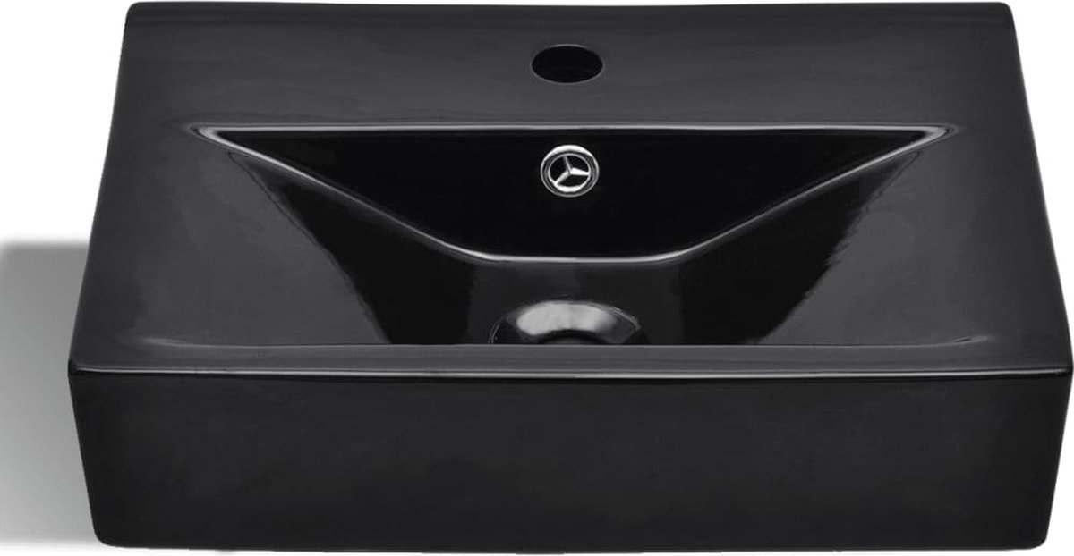 Vidaxl Wastafel Met Kraangat En Overloop Rechthoekig Keramiek - Zwart