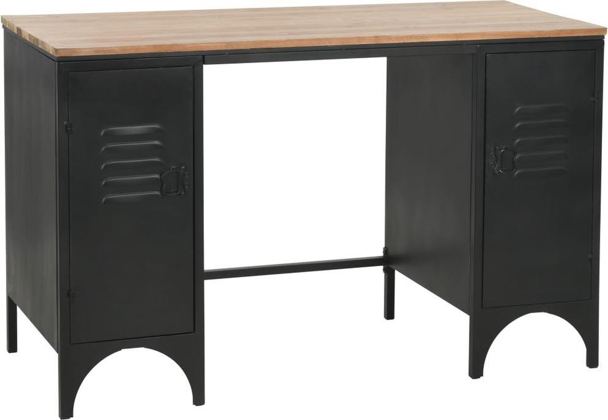 Vidaxl Bureau 120x50x76 Cm Massief Vurenhout En Staal - Negro