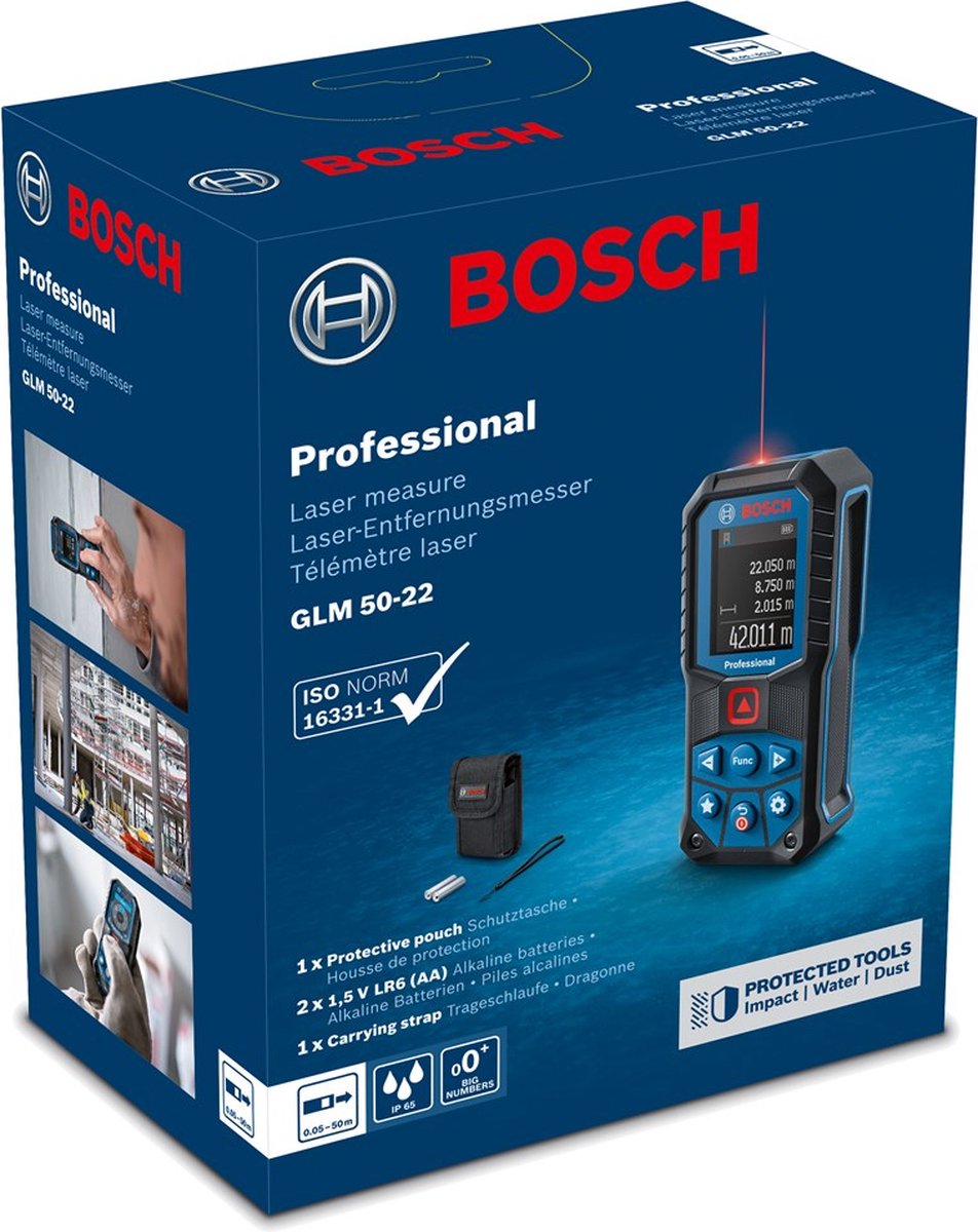 Bosch GLM 50-22 | Professional Laserafstandsmeter | 2 x 1.5 V LR6 Batterij (AA) | IP65