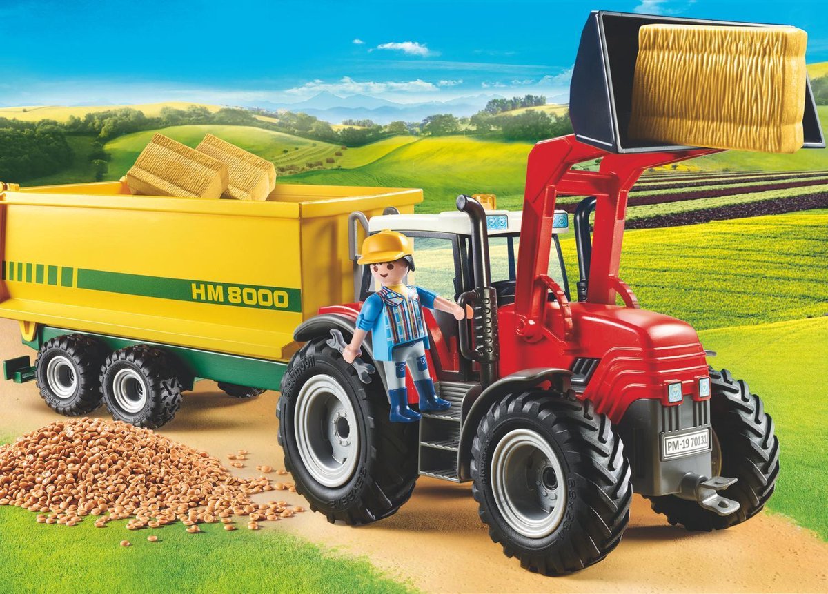 Playmobil Country Grote tractor met aanhangwagen (70131) - Geel