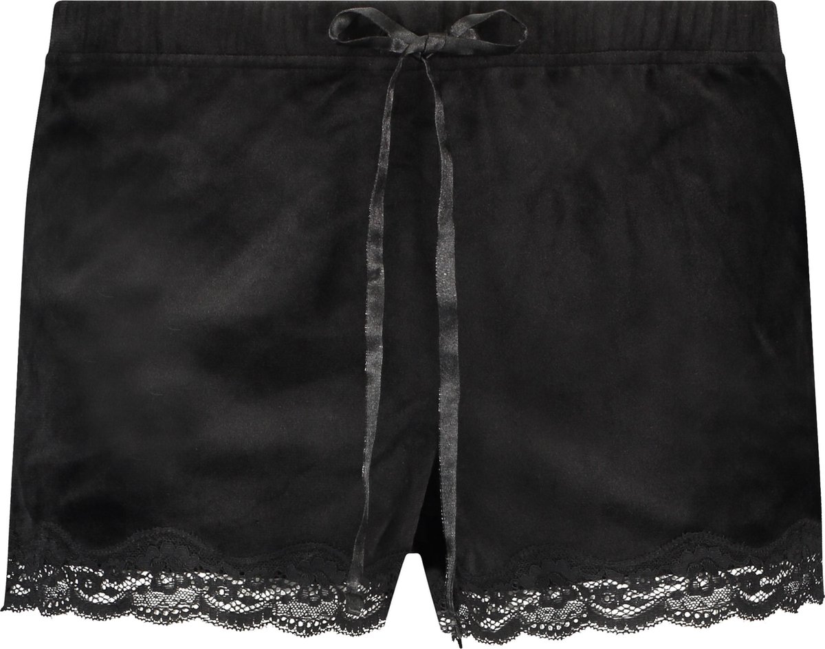 Hunkemöller Shorts Velours Lace - Zwart