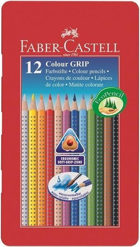 Faber Castell Kleurpotlood Grip Metalen Etui A 12 Stuks