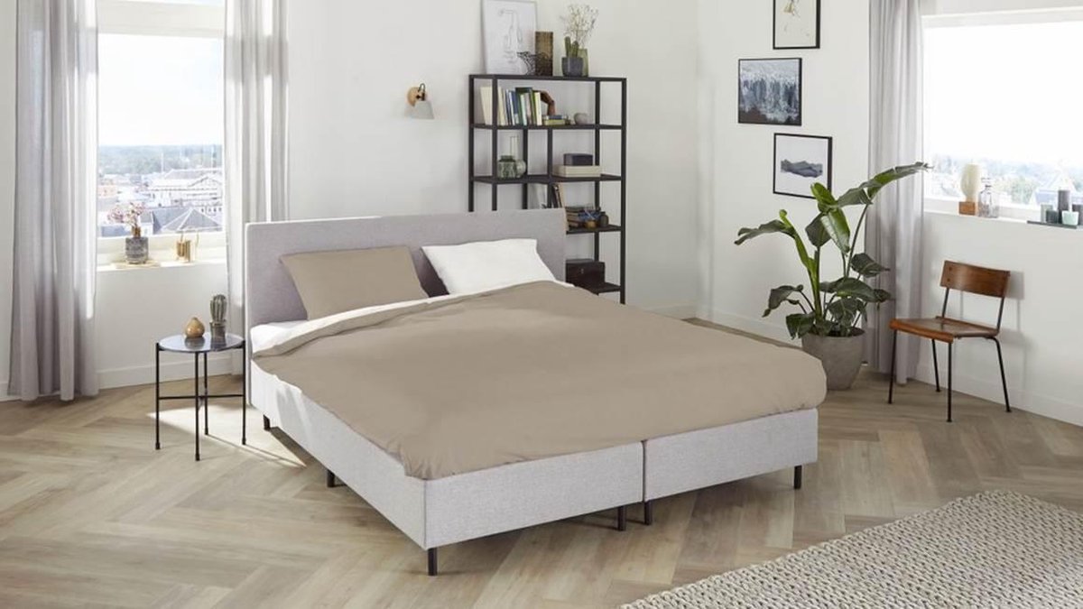 Iseng Uni Double Dekbedovertrek - 2-persoons (200x200/220 Cm + 2 Slopen) - Percal Katoen - Taupe/off-white