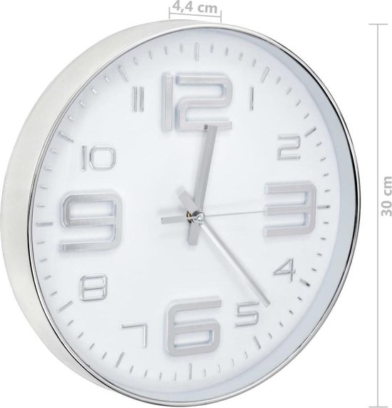 Vidaxl Wandklok 30 Cm Zilverkleurig - Wit
