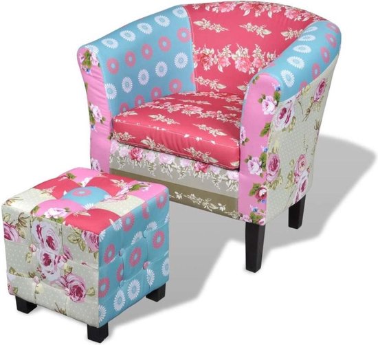 Vidaxl Fauteuil Met Voetenbankje Patchwork Ontwerp Stof