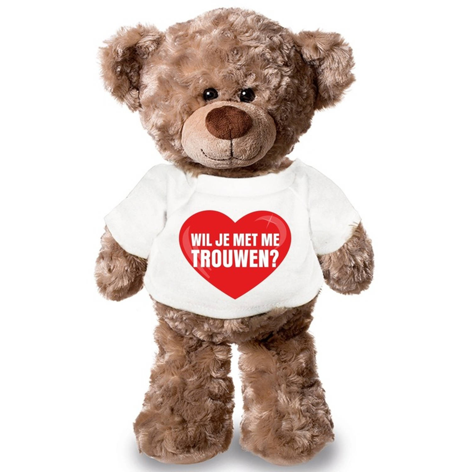 Knuffelbeer Met Huwelijksaanzoek Hart T-shirt 43 Cm - Wil Je Met Me Trouwen - Bruin