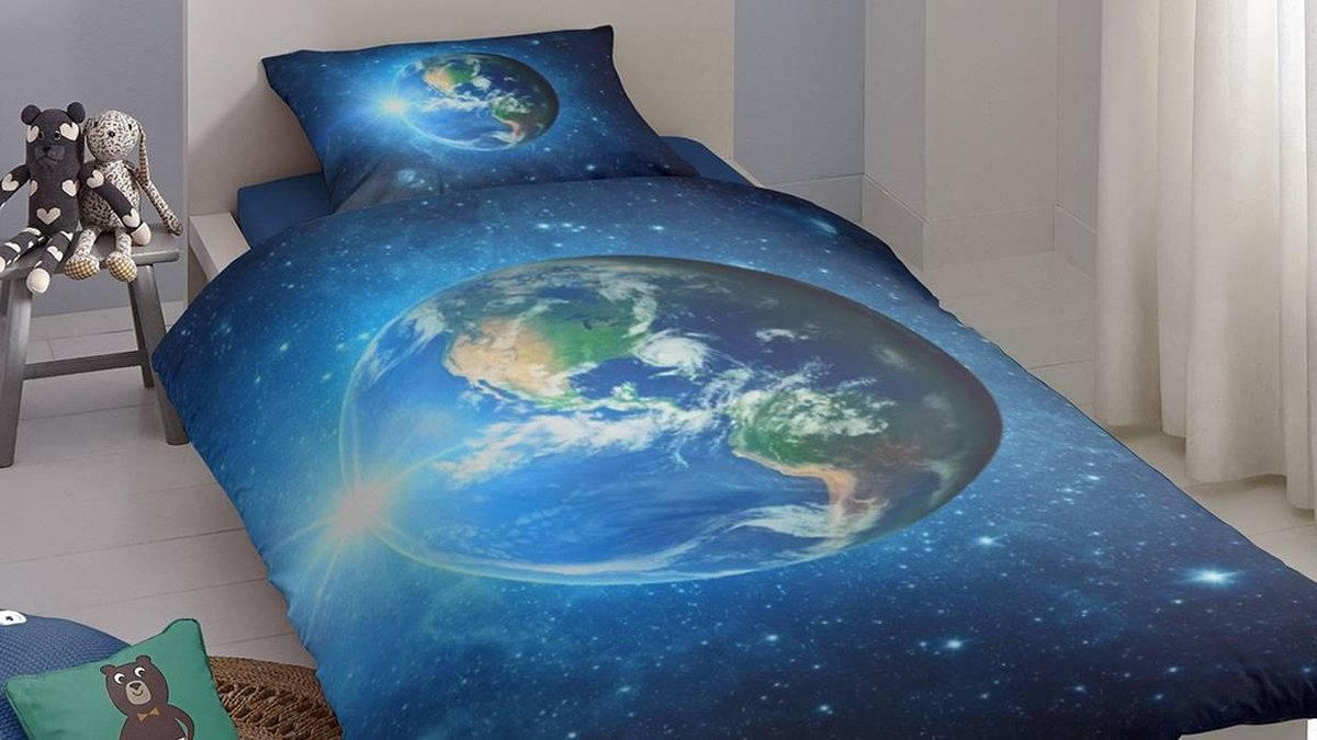 Good Morning Earth Dekbedovertrek 140 x 220 cm - Blauw