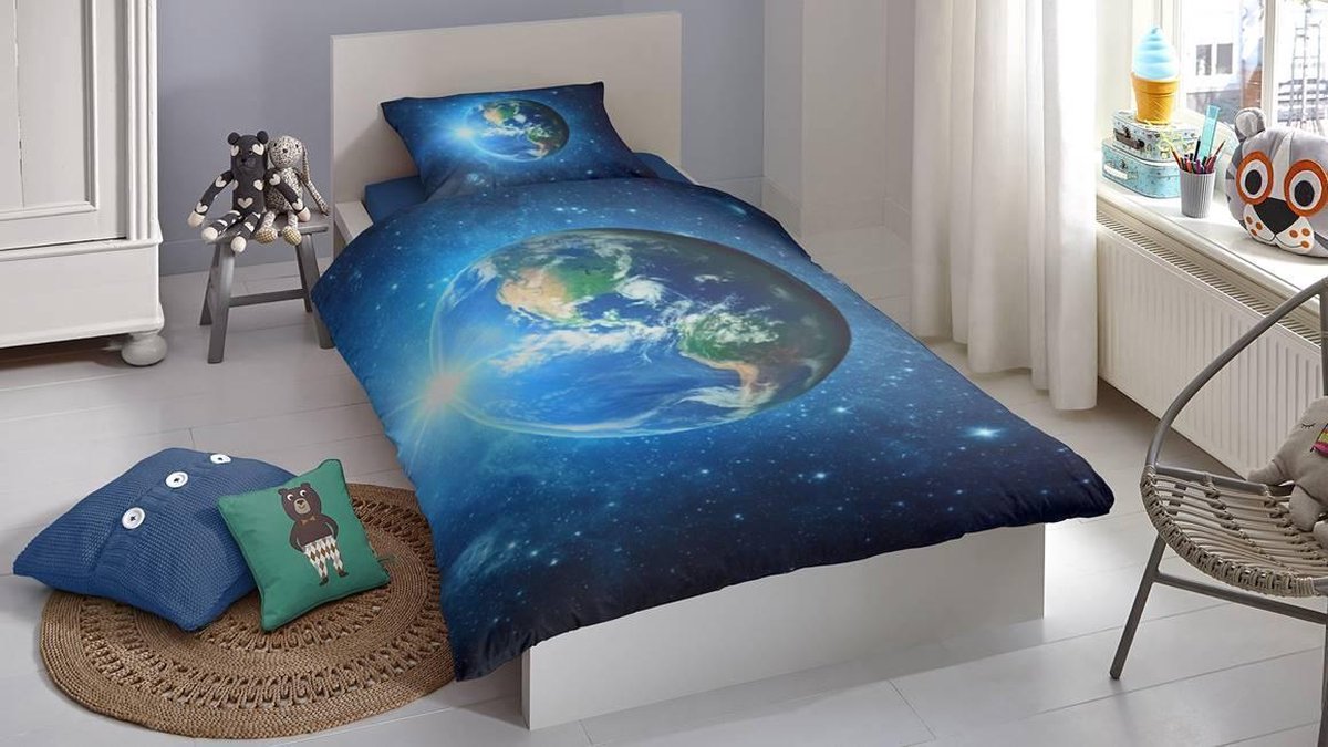 Good Morning Earth Dekbedovertrek 140 x 220 cm - Blauw