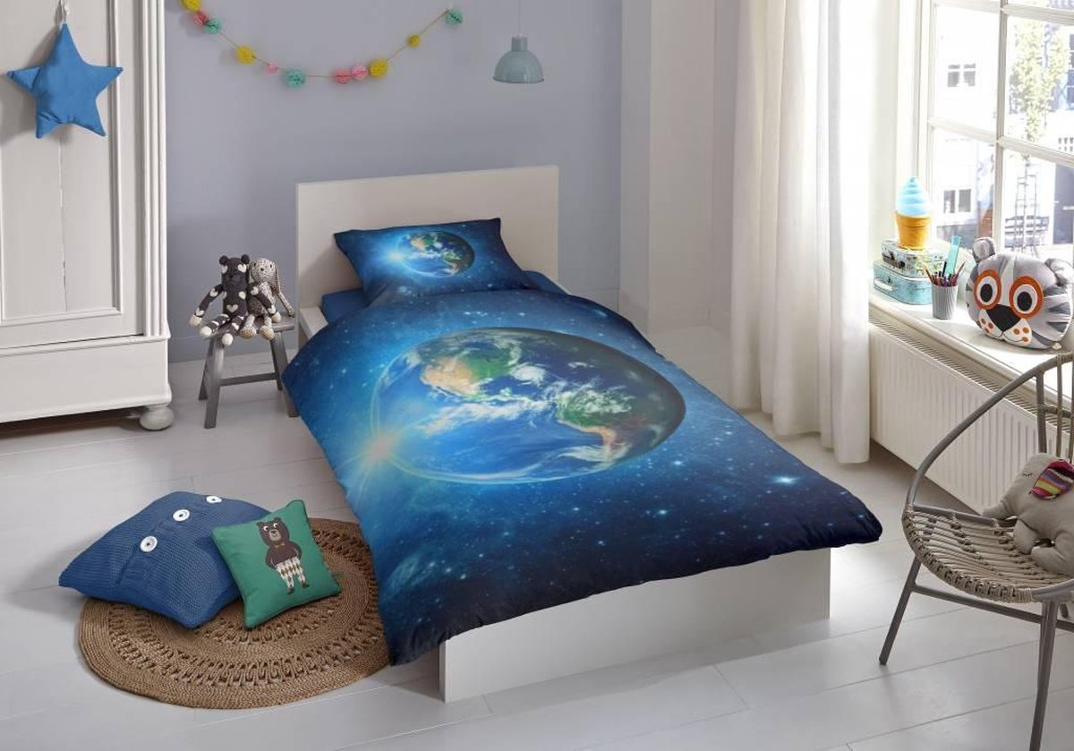 Good Morning Earth Dekbedovertrek 140 x 220 cm - Blauw